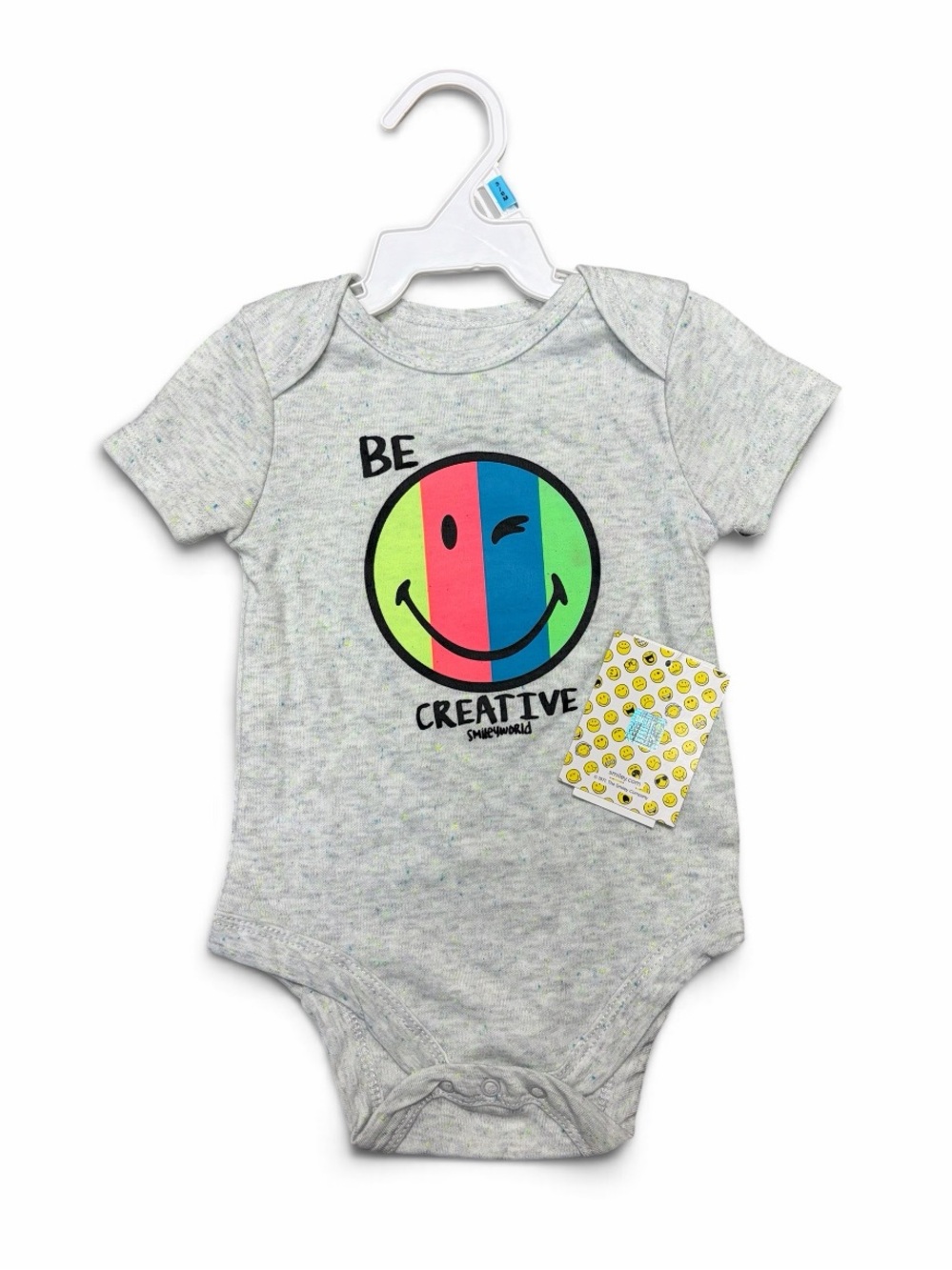 Be Creative Neon Stripe Smile Heather Gray Baby One-Piece